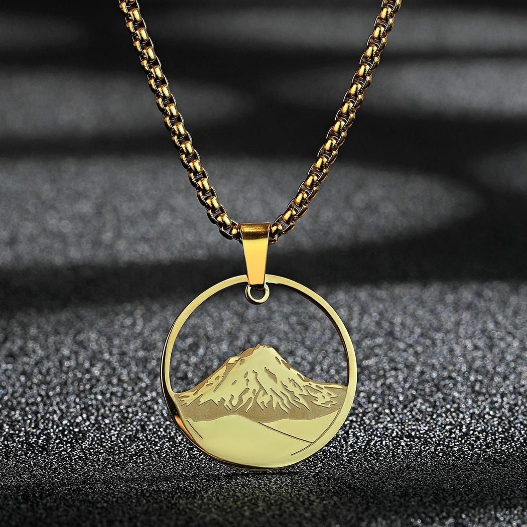 Kinitial Edelstahl Ararat Anhänger Halskette für Frauen Männer Charm Mountain Hill Verlobungsschmuck Geschenk