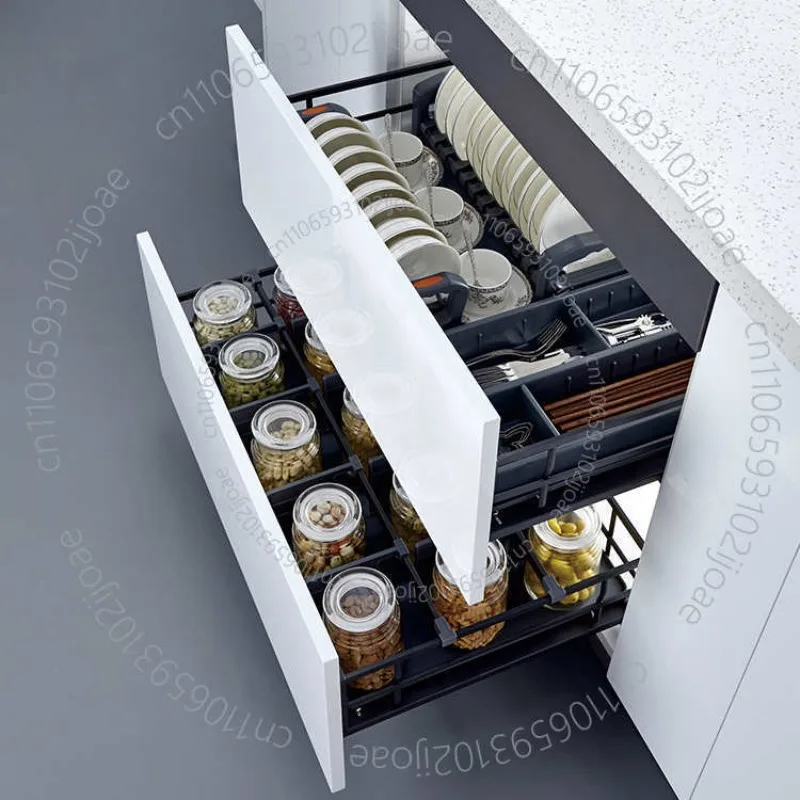 Kitchen Storage Pull Out Drawer Basket Plated Black Kitchen Storage System