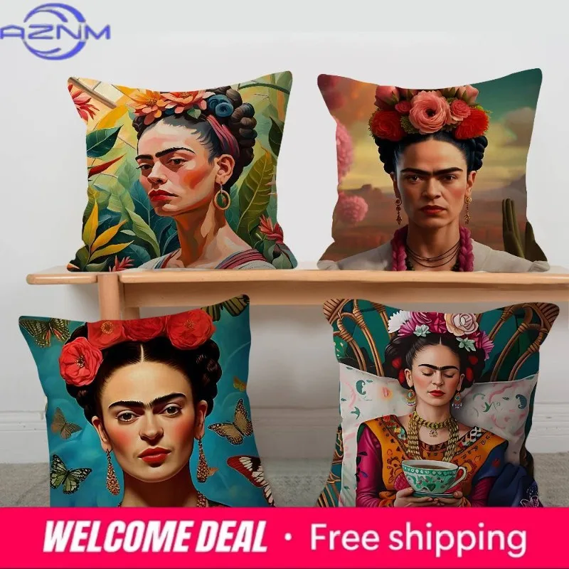 Capa de almofada com arte F-Frida K-Kahloes, capa de almofada para sala de estar, sofá, decoração de casa, personalizada