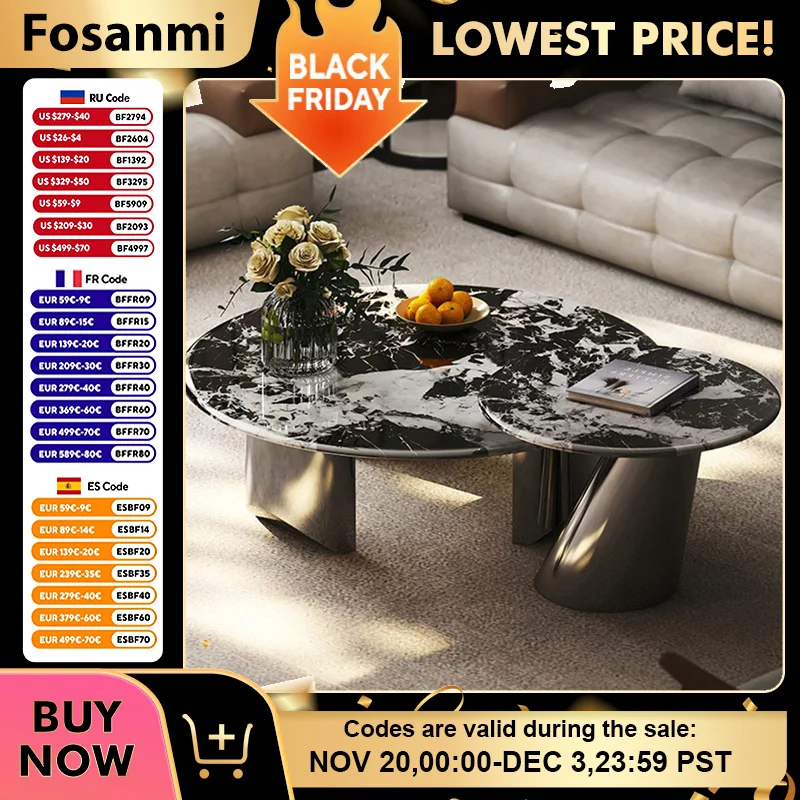 

Luxury Modern Living Room Coffee Table Set with Metal Base Simple Round Center Table Side Table Sets for Home Office Furniture