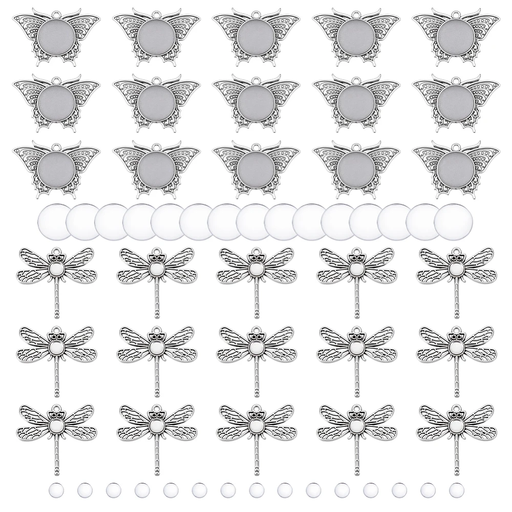 

DIY Butterfly Dragonfly Pendants Making Kits including Alloy Pendant Cabochons Settings Transparent Glass Cabochons