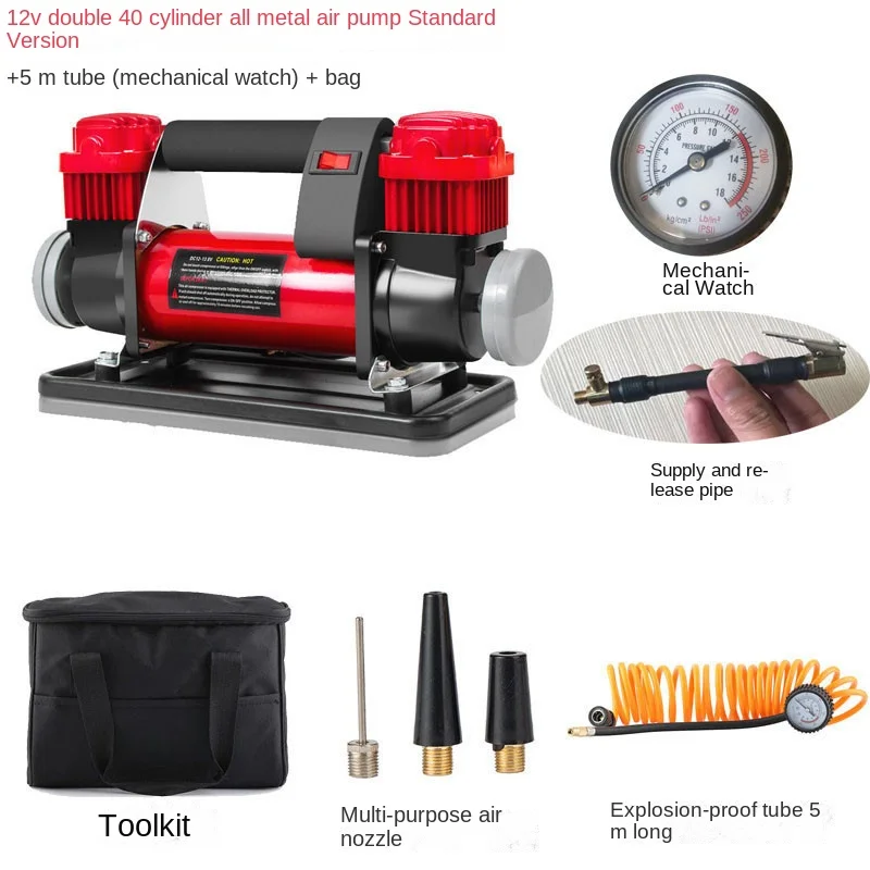 Portable Air Compressor Tire Inflator Car Dual-Cylinder Air Pump 780W High-Power High-Pressure Air Pump with Mechanical Watch