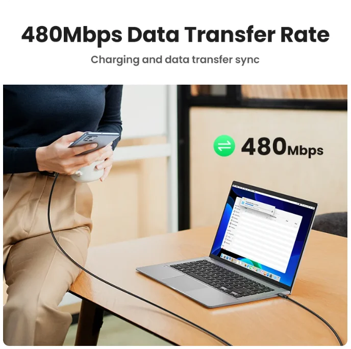 UGREEN PD100W 5A USB C a USB C Cable de carga rápida 5A Tipo C TPE Shell Cable para iPhone 15 MacBook Cable de Material de PVC negro