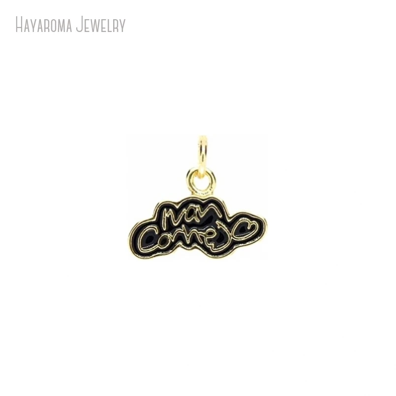 10Pcs Metal Gold Color Pendant Jewelry Black Enamel Ivan Cornejo Alphabet Letter Wholesale Copper Charms PM52970