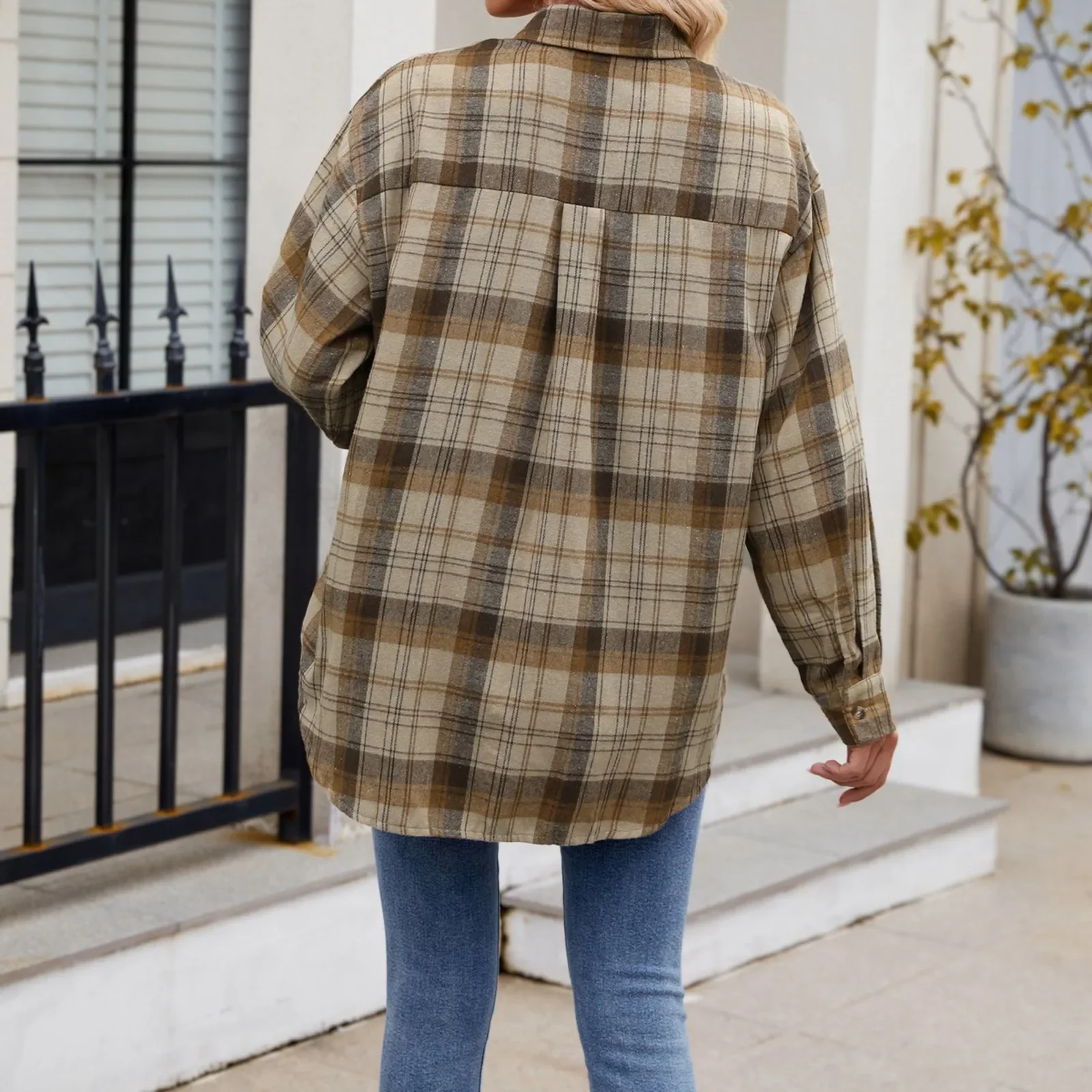 2024 New Loose Design Flannel Cotton Plaid Shirt Women Young Style Long Sleeve Blouses Casual Shirts Lady Tops Clothes Blusas