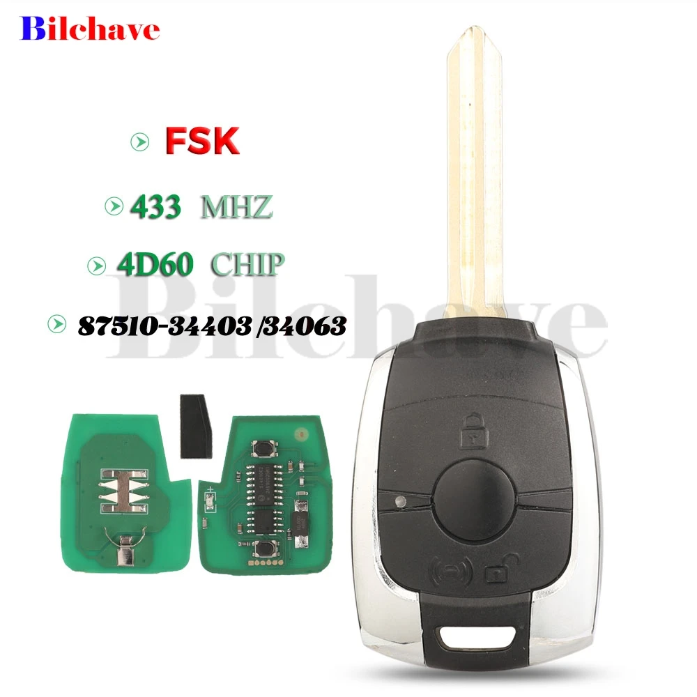 jingyuqin 87510-34403 /34063 4D60 433Mhz Remote Car Key For Ssangyong Actyon Kyron Rexton Korando Stavic Tivoli Auto Fob Control 