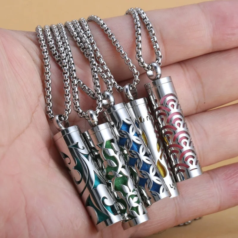 New Perfume diffuser necklace Stainless steel small box Essential oil Perfume Essential Oil diffuser Pendant necklace Fragrance