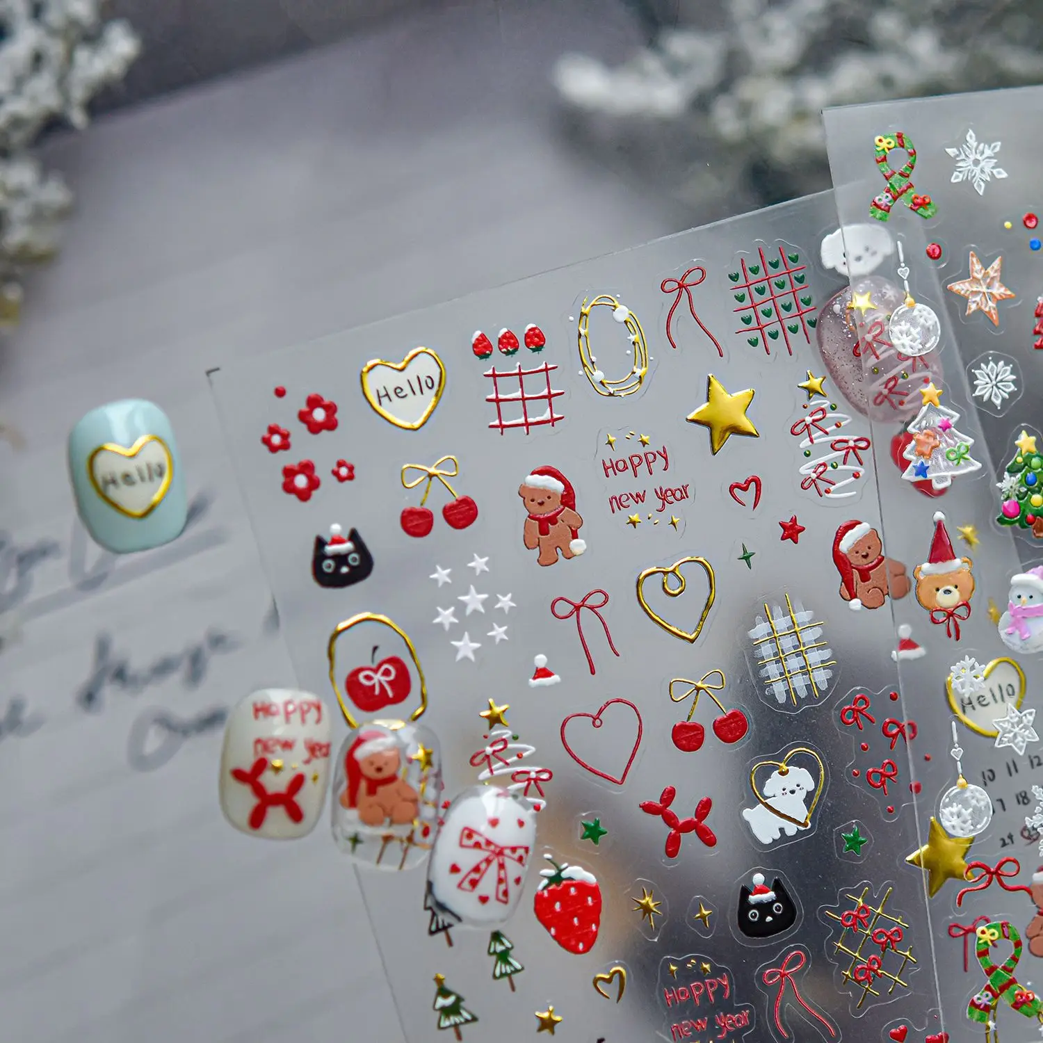 Snowman Snowflakes Stars Bear Scarf Christmas Tree Wreath Bowknot Winter Moon Santa Claus Crystal Ball Nail Art Stickers Decals