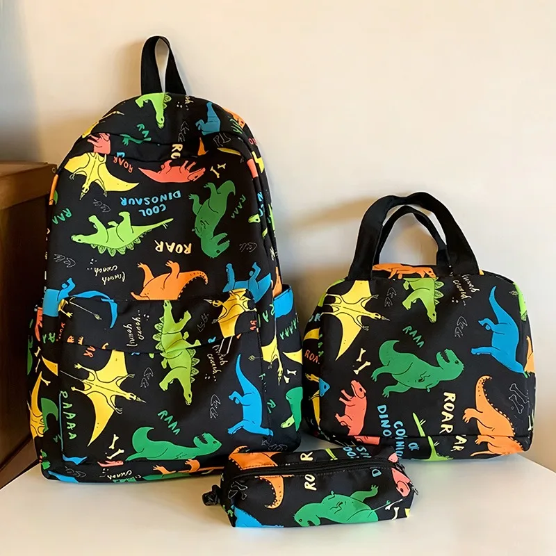 

Kids Dinosaur School Backpack Set 3 in 1 Nylon Waterproof Student Bag with Tote Bag and Pencil Case Large Capacity Bookbag Daily