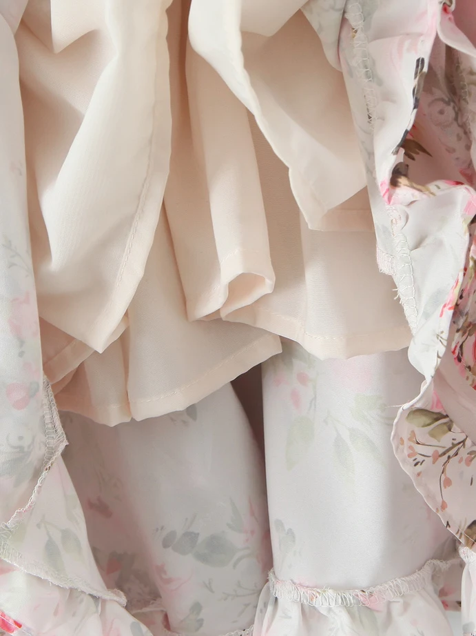 로맨틱 플로럴 레이스 트림 플리츠 웨이스트 V넥 롱 슬리브 섹시 슬리밍 오트 A라인 스커트 프렌치 슬레 캐주얼 여성용...