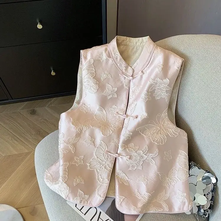 

Новый китайский улучшенный ретро-модный стиль, женский костюм Тан, жилет без рукавов, Cheongsam, элегантный жилет с пуговицами, топ