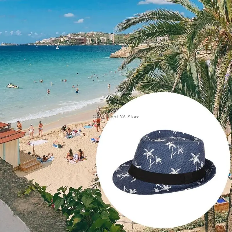 القش قبعة الجاز القش فيدورا قبعة القش قبعة القش قبعة الشاطئ بنما فيدورا قبعة الاستوائية المطبوعة SunHat القش بنما قبعة #3