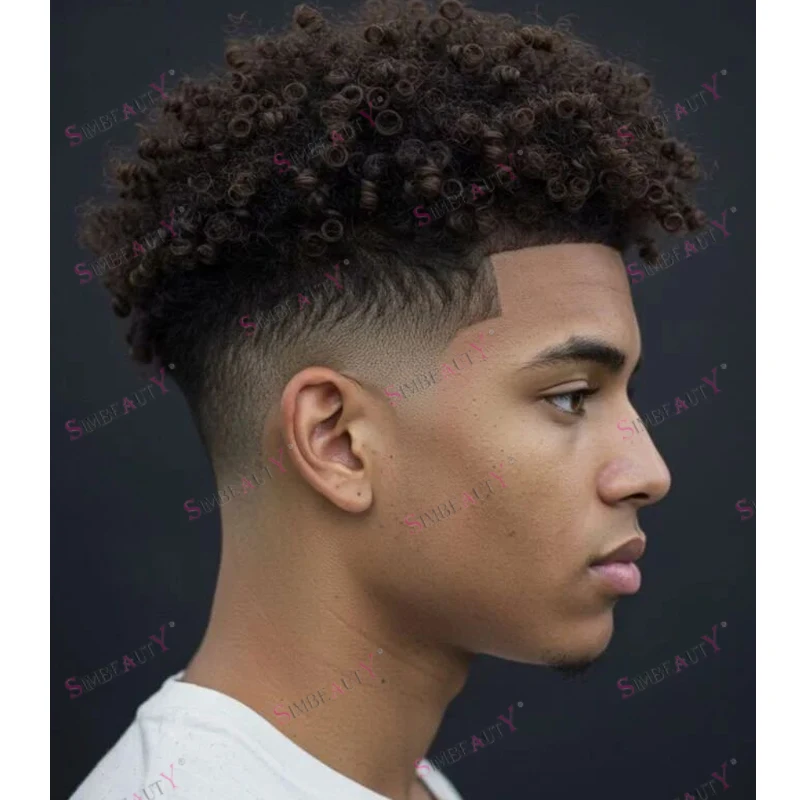 غير قابل للاكتشاف الأفرو الأسود رجل 8 مللي متر غريب مجعد 6 بوصة طويلة دائم 100% الإنسان هاي رجل الباروكات سهلة ارتداء NPU أحادية شبكة BaseMen الشعر المستعار