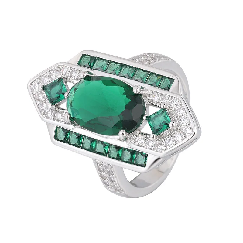 Classical Style Jewelry Set New Chinese Style Emerald Ring Earrings Green Diamond Ear Drops Retro High-end Green Gemstone Ring