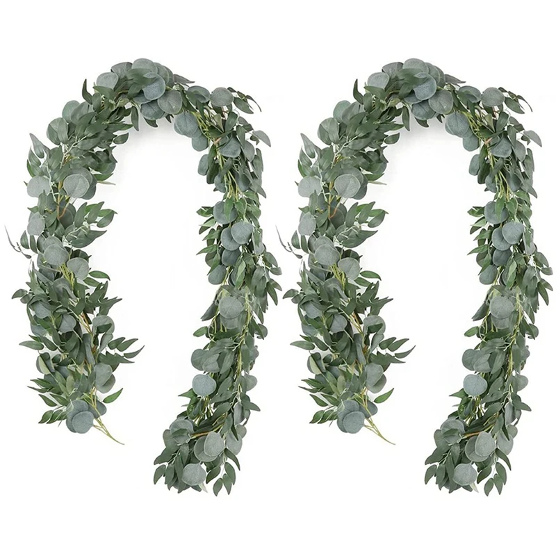 

Artificial Eucalyptus Garland With Willow Vines, 8 Packs 6.5 Feet Eucalyptus Garland Greenery, Silver Dollar Eucalyptus