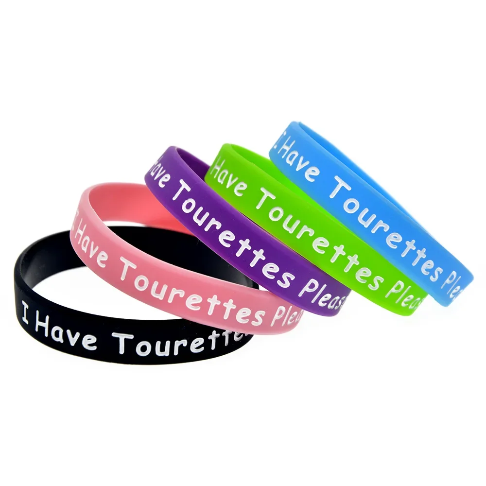 

50 Pcs I have Tourettes Please be patient Silicone Bracelet 2 Sizes 5 Colors