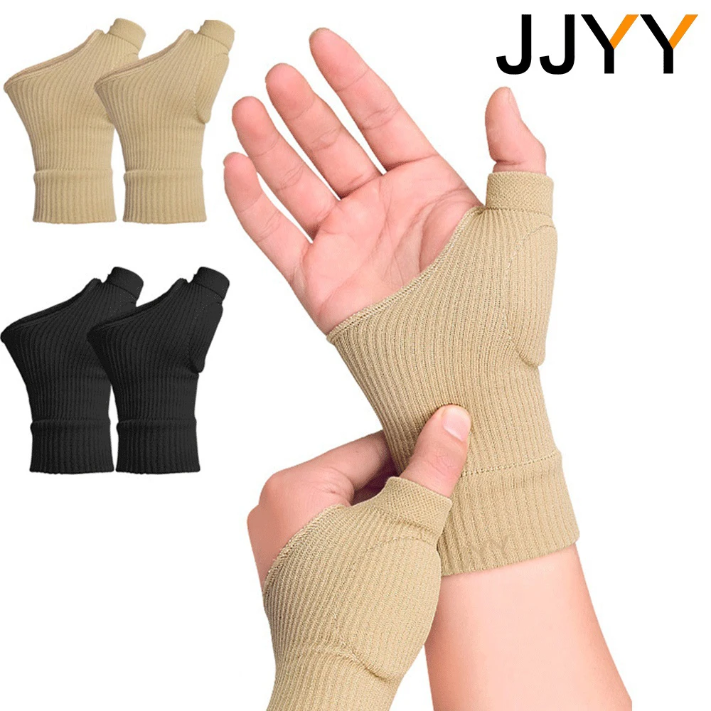 JJYY 1Pair Wrist guard palm men\'s and women\'s joint sports sprain elastic wristband warm cold-proof fitness half-finger gloves