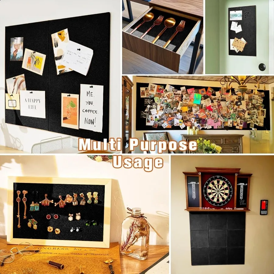 Rollo de corcho tablón de anuncios de lino negro 48 "x 12" 1 4 "de espesor cubierto de tela no adhesiva pequeña hoja de tablero de corcho Framel para pared 1' x