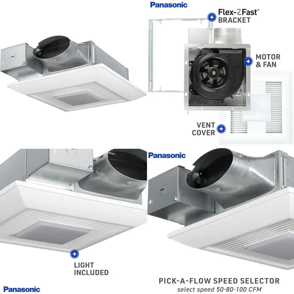 

Вытяжной вентилятор для ванной комнаты со светодиодной подсветкой с регулируемой яркостью, 50-100 куб. футов в минуту, потолочное/настенное крепление, тихий шепот, серия Value