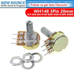 2 pz WH148 B1K B2K B5K B10K B20K B50K B100K B500K 3Pin 20mm amplificatore albero doppio potenziometro Stereo 1K 2K 5K 10K 50K 100K 500K