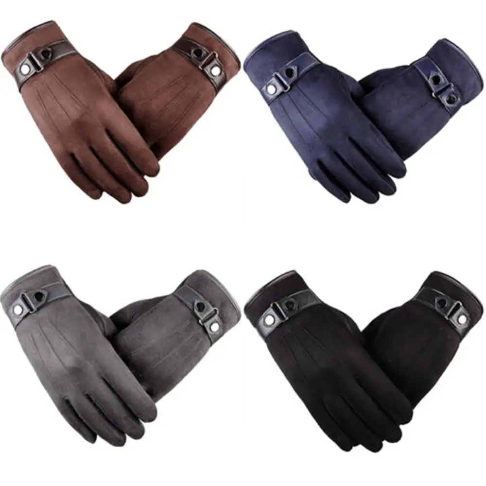 Men Leather Gloves Touch Screen Mitten Thermal Fleece Lined Driving Mitten Fashion Winter Thicken Warm Gloves Gift luva couro