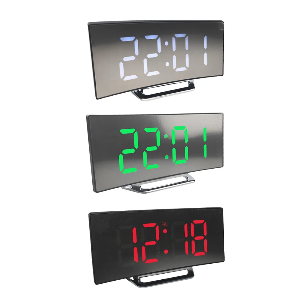 Intelligent Electric Alarm Clock LED Screen Curved Electronic Clock USB Charging Multi-function Living Room Bedroom Dorm Clock