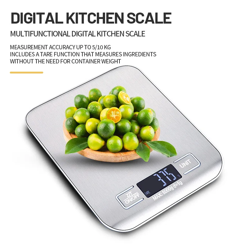 10kg/1g High Precision Digital Kitchen Scale, Stainless Steel Platform, Backlit LCD Display, Tare Function, Multi Units Portable