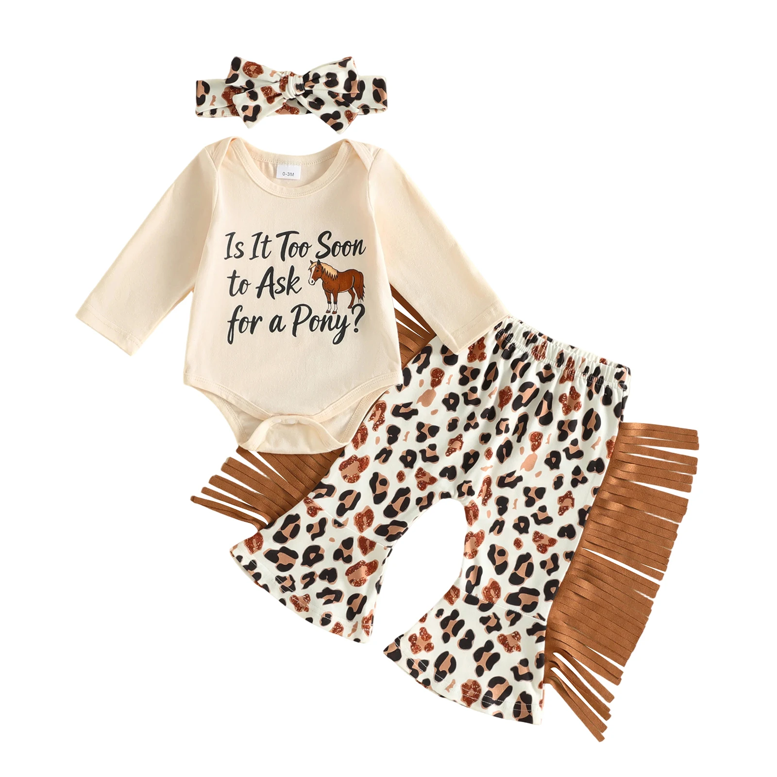 Baby Girls Fall Outfits Long Sleeve Romper Tassel Flare Pants Headband