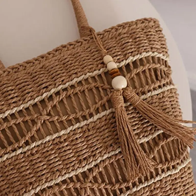 

340D Straw Woven Shoulder Bags Hollow Out Travel Bags Vintage Handbag Girl TasselBag
