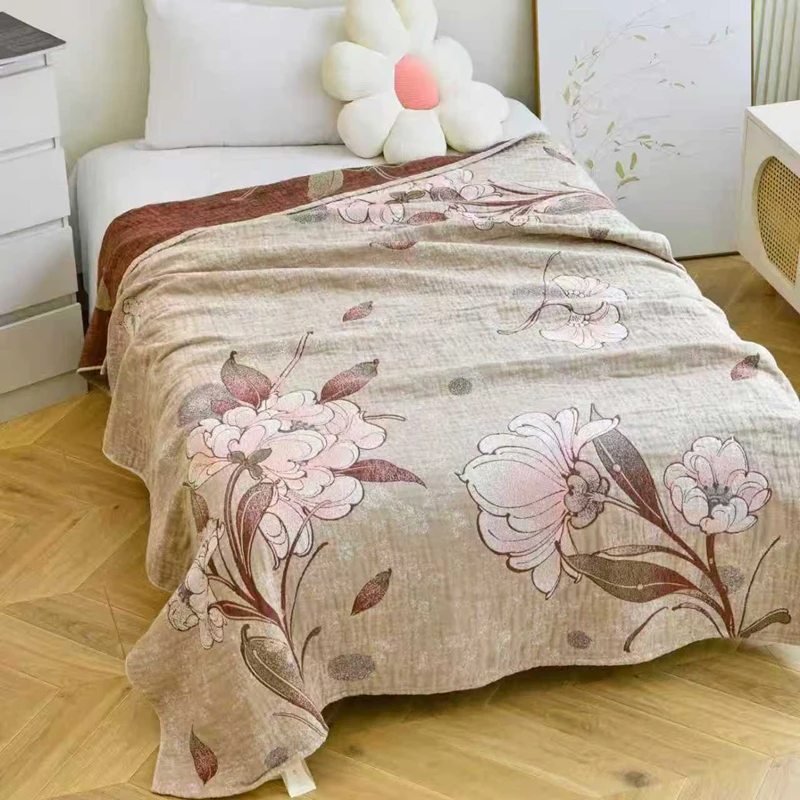 

Summer Cotton And Linen Blanket Floral Printed Bedspread Single Bed Sheet Twin Size Bedding Towel Quilt Breathable Sofa Throw
