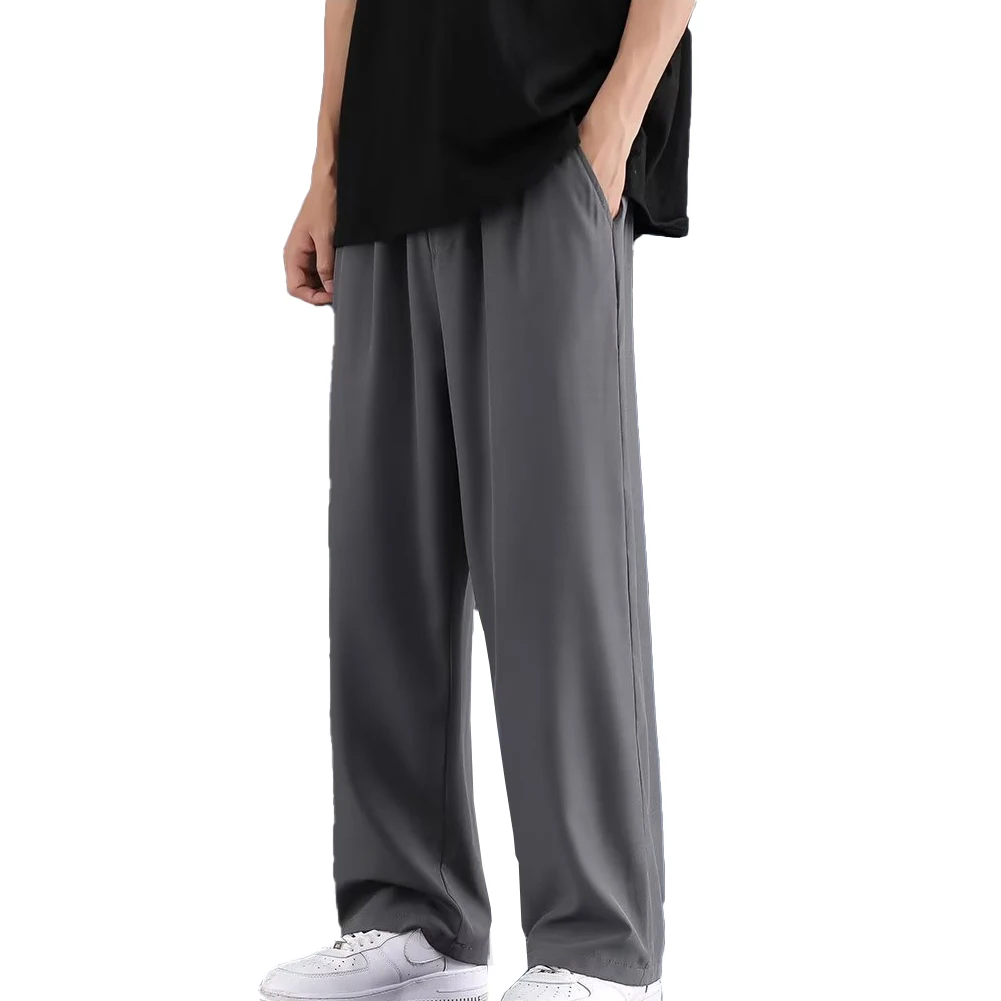 Casual Man Ice Silk Wide Leg Pants Solid Elastic Waist Plus Size 5XL Sweatpants Jogger Trousers Sport Gym Baggy Pants For Men