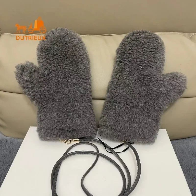 Winter 2024 New Teddy Gloves for Women,Cashmere Wool Real Fur Gloves Hanging Neck Fashionable Unisex Plush Warm Gloves for Women