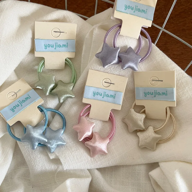 Hair Ties 2 Pack Satin Mini Star Sweet Non Slip Elastic Ponytail Holders for Children Double Pigtails Everyday Styling