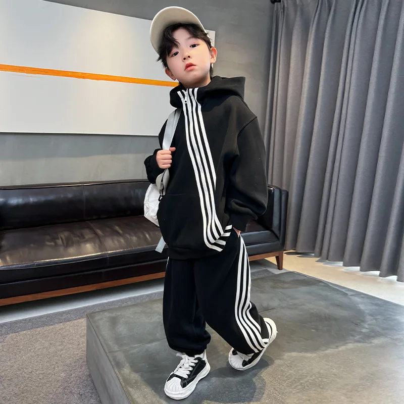 Boys Sweatshirts +Pants Kids Suits Cotton 2PCS/Set 2024 Stripe Spring Autumn Cotton Sport Teenagers Children Clothing