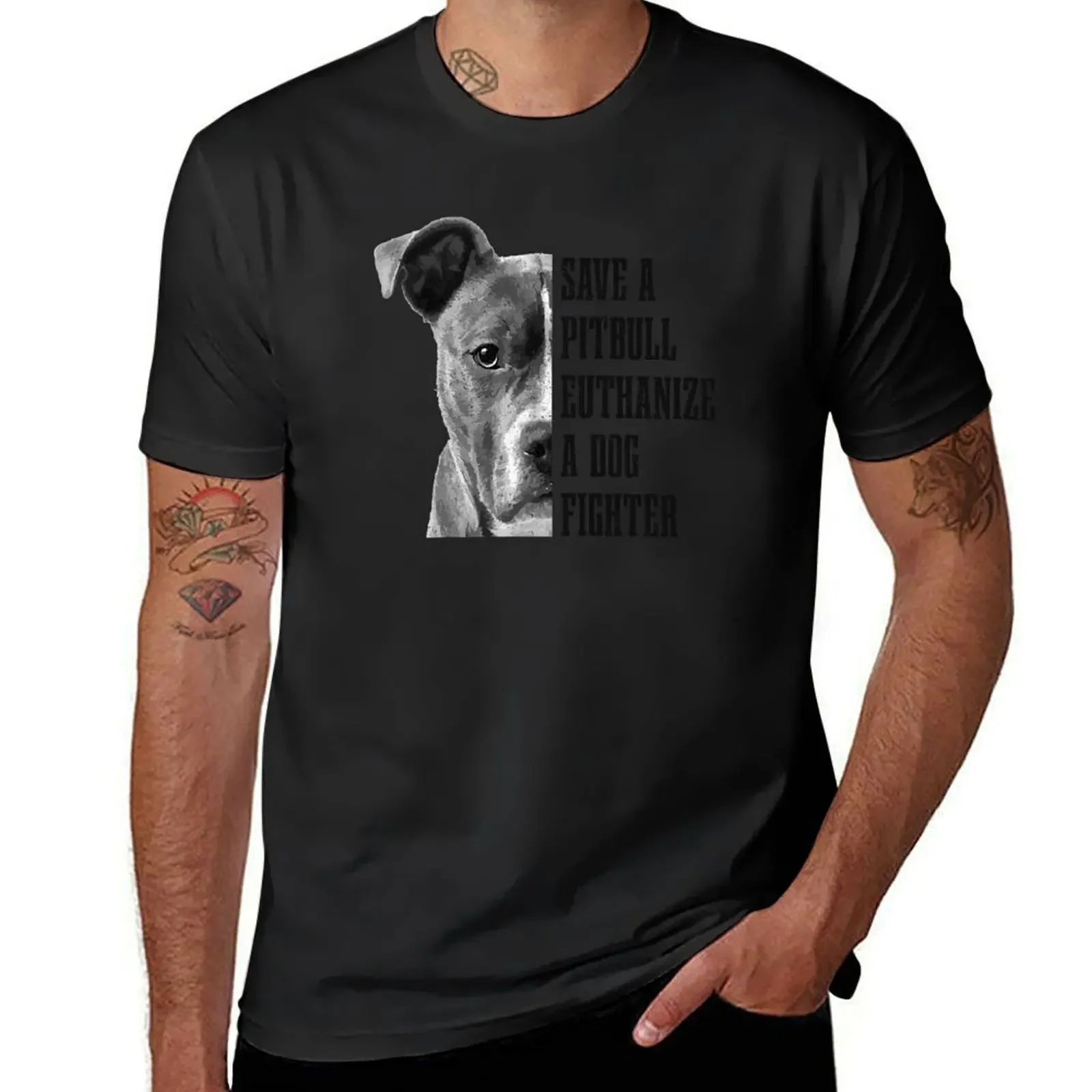 Save A Pitbull Euthenize A Dog Fighter Funny Dog Rescue Pitbull Mom Dad T-Shirt anime clothes black t shirts for men