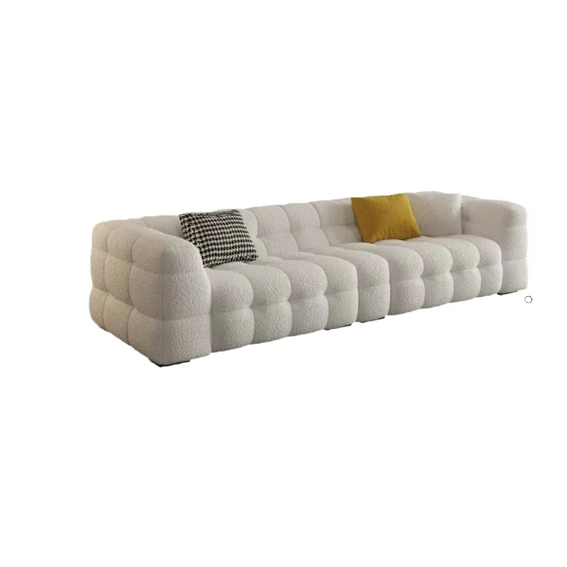 Marshmallow wabi sand wind sofa, living room celebrity cream lamb wool fabric sofa, straight row modern
