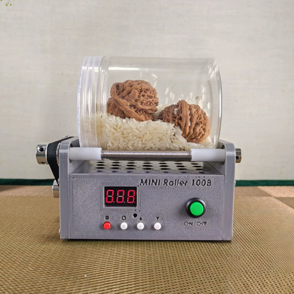 Mini Desktop Tumbler Polisher – Electric Rotary Machine for Walnut & Bead Polishing, Adjustable Speed 0-60RPM, with Timer