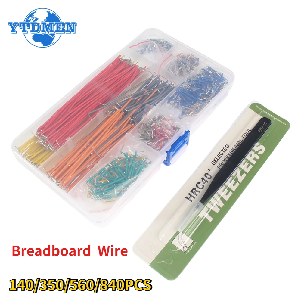 140-840pcs Boxed Jumpers 14 Kinds of Length Breadboard Special Wire Connecting Wires Jumper Wire with ESD-10 Tweezers Diy Kit