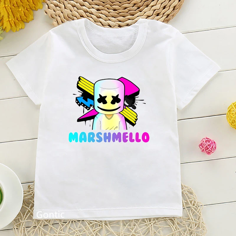 

Fashion Colorful Marshmello T Shirt Children's Clothes Summer Top Kids Boy's T-shirt Cool Hip Hop Short Sleeve Tshirts 2-13 Yrs