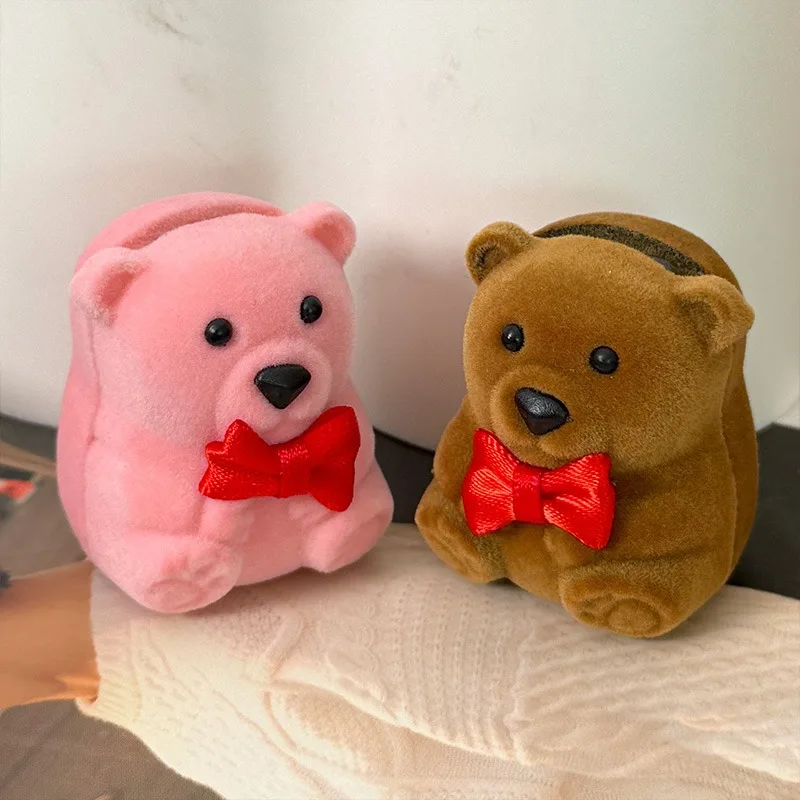 1pc New Cute Little Bear Velvet Jewelry Box Container Wedding Ring Box Fashion Earrings Rings Holder for Jewelry Display Boxes