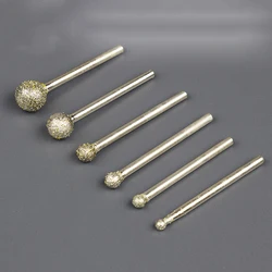 5Pcs 3/4/5/6/8/10mm Diamond Spheroid Ball Burr Grinding Engraving Bit 2.35/3mm Shank Head for Dremel Rotary Tools 60 Grit