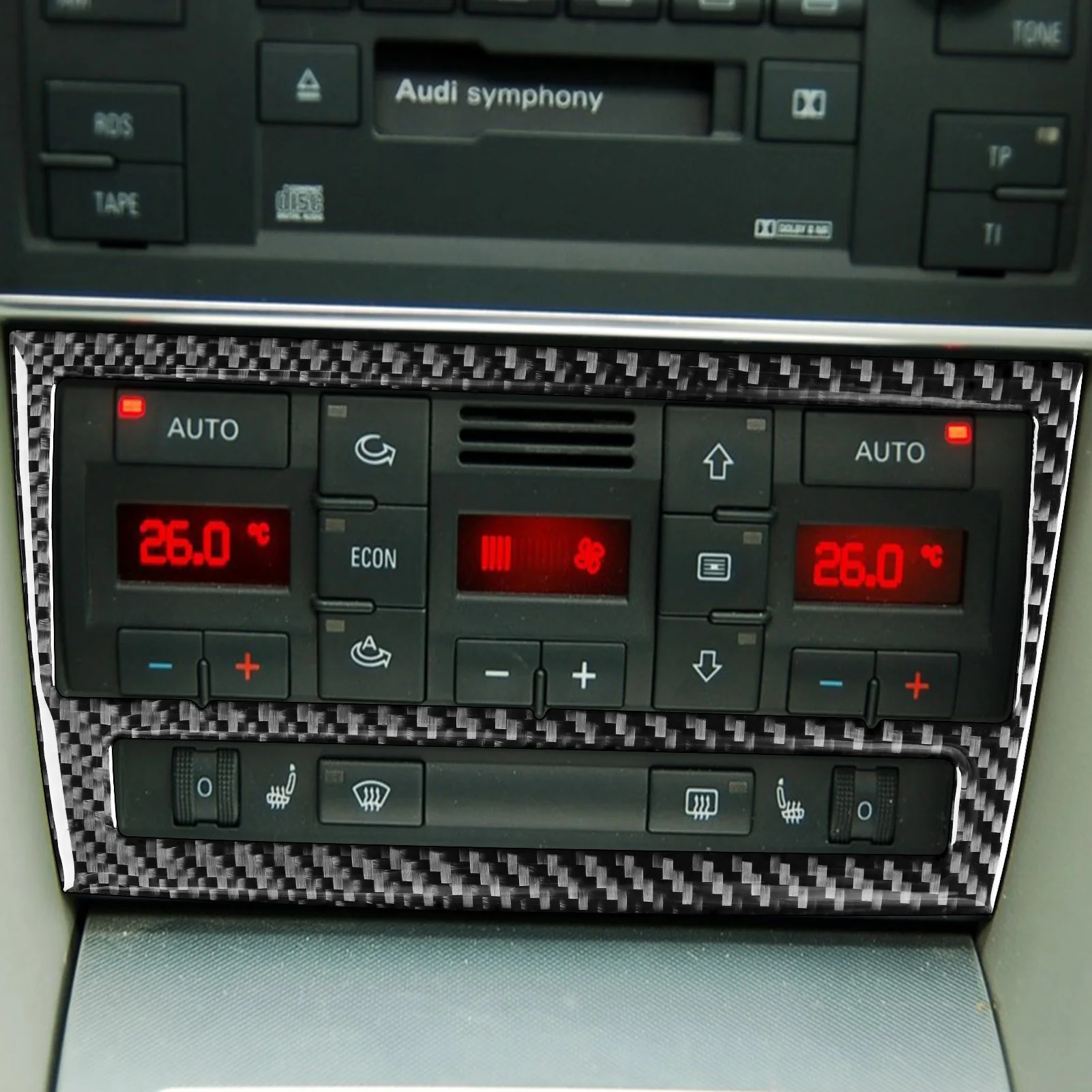 غطاء لوحة تكييف هواء السيارة الداخلية من ألياف الكربون ، ملصق زخرفي ، ملحقات لأودي A4 ، S4 ، B7 ، ، من من من ألياف الكربون ، تزيين