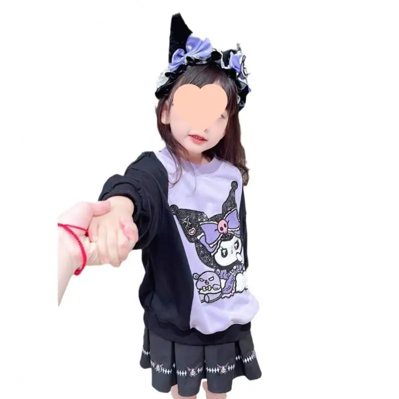 Cartoon Kuromi Mädchen koreanischen Rock Outfit Anime Sanrios Kinder lässig Pullover Falten rock Mode Frühling Herbst Kinder Kleidung Geschenk