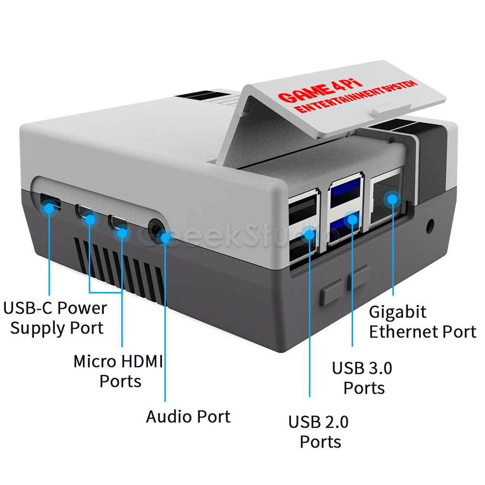 Nes4Pi CASE Kit ABS Cooling Fan Heatsinks Screwdrivers GAME 4 Pi Enlosure Shell Only for Raspberry Pi 4 B ( 4 Model B )