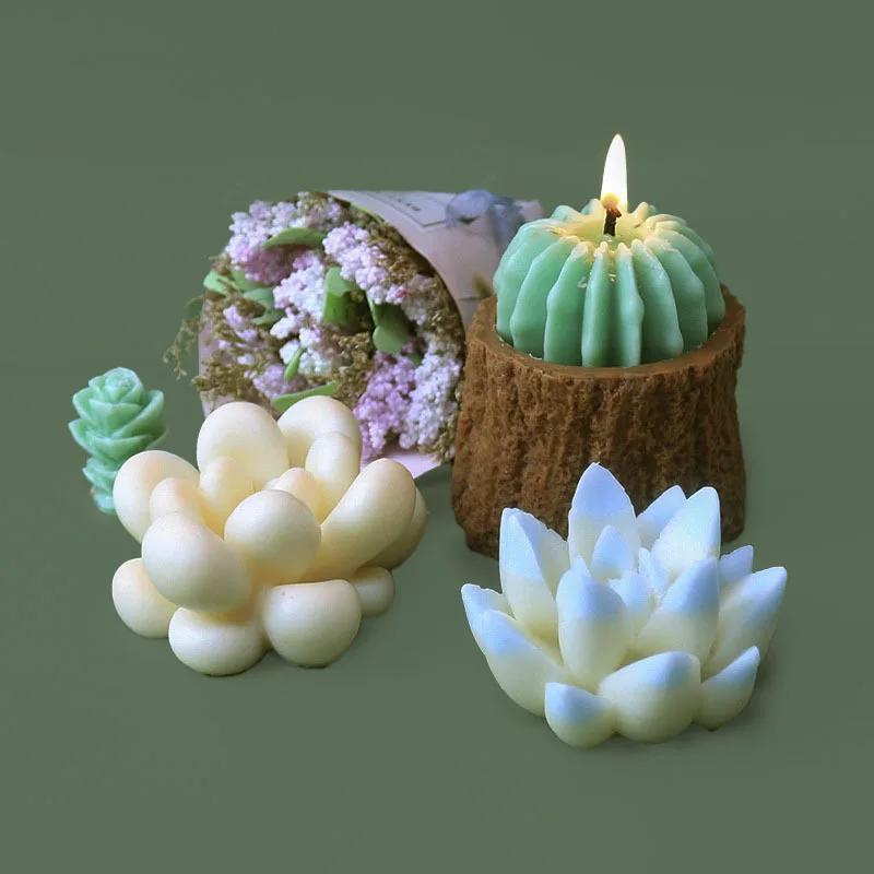 3D Succulent Candle Mold Resin Craft DIY Handmade Flower Silicone Mold for Candle Cactus Peony Molds Candle Making Supplies