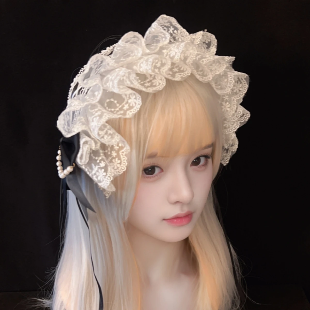 여성 소녀 달콤한 레이스 라인스톤 로리타 헤어밴드 헤드드레스 애니메이션 메이드 코스프레 헤어웨어 헤어피스 헤어 액세서리
