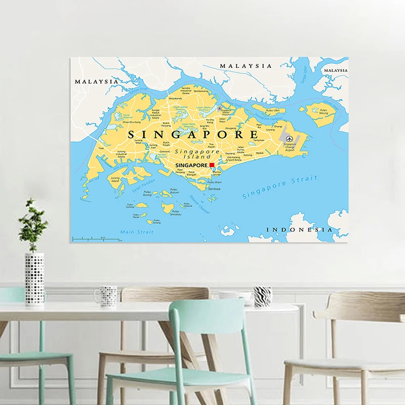 225*150cm The Singapore Administrative Map Non-woven Canvas Painting Wall Art Poster Unframed Print Living Room Home Decoration