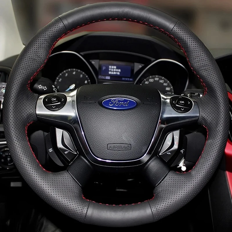 

Artificial Leather for Ford Focus 3 2012-2014 C-MAX 2011-2014 KUGA Escape 2013-2016 Hand Stitched Braid Car Steering Wheel Cover