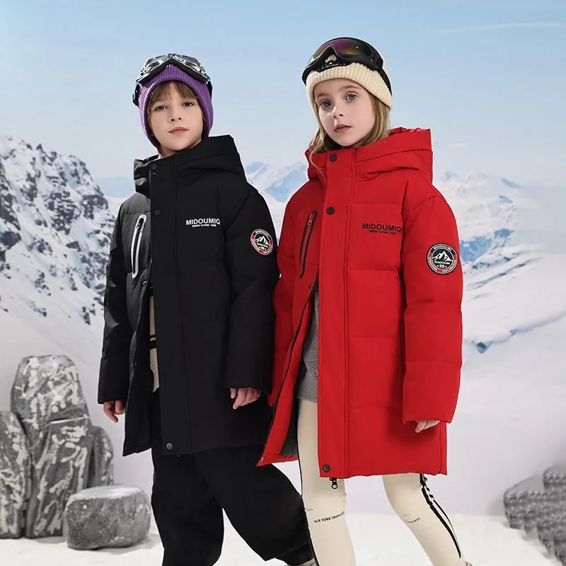 

Children's Winter Jacket for Boy Girl Long Warm Parka Duck Down Coat Kids Windbreaker Cold Clothes Teenager Overcoat Snow Wear