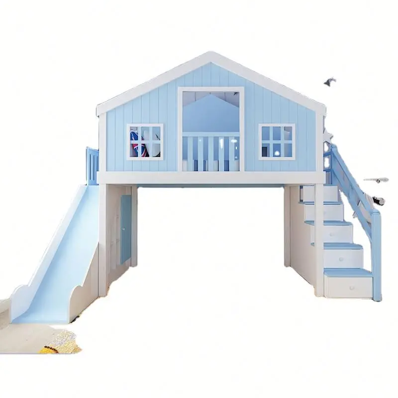 

Creative Solid Wood Tree House Bed with Stair Slide Children's Wooden Combination Bunk Bed